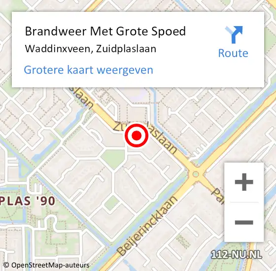 Locatie op kaart van de 112 melding: Brandweer Met Grote Spoed Naar Waddinxveen, Zuidplaslaan op 29 november 2016 17:30