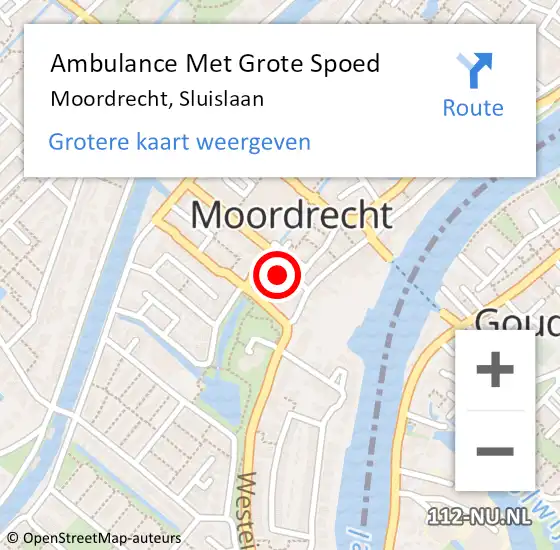 Locatie op kaart van de 112 melding: Ambulance Met Grote Spoed Naar Moordrecht, Sluislaan op 29 november 2016 19:00