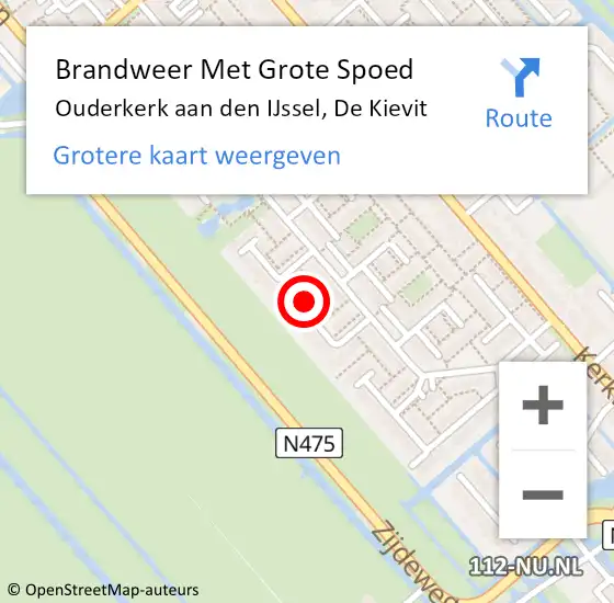 Locatie op kaart van de 112 melding: Brandweer Met Grote Spoed Naar Ouderkerk aan den IJssel, De Kievit op 29 november 2016 19:15