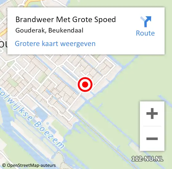 Locatie op kaart van de 112 melding: Brandweer Met Grote Spoed Naar Gouderak, Beukendaal op 29 november 2016 20:53