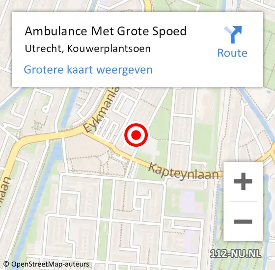 Locatie op kaart van de 112 melding: Ambulance Met Grote Spoed Naar Utrecht, Kouwerplantsoen op 29 november 2016 20:53