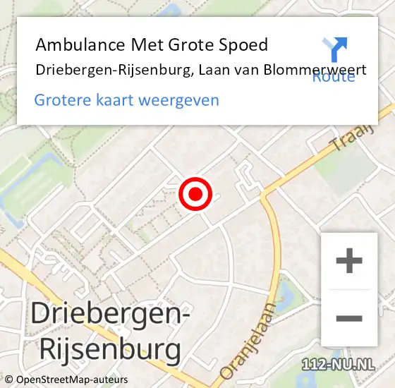 Locatie op kaart van de 112 melding: Ambulance Met Grote Spoed Naar Driebergen-Rijsenburg, Laan van Blommerweert op 29 november 2016 21:50