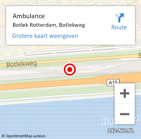 Locatie op kaart van de 112 melding: Ambulance Botlek Rotterdam, Botlekweg op 29 november 2016 22:22