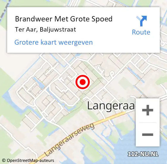 Locatie op kaart van de 112 melding: Brandweer Met Grote Spoed Naar Ter Aar, Baljuwstraat op 30 november 2016 00:19