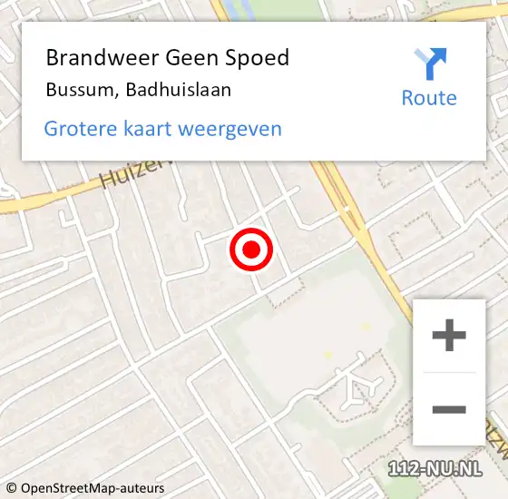 Locatie op kaart van de 112 melding: Brandweer Geen Spoed Naar Bussum, Badhuislaan op 30 november 2016 04:17