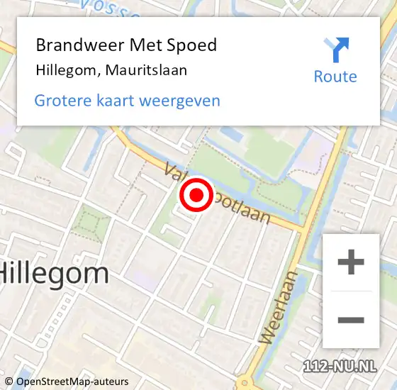 Locatie op kaart van de 112 melding: Brandweer Met Spoed Naar Hillegom, Mauritslaan op 30 november 2016 04:40