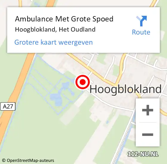 Locatie op kaart van de 112 melding: Ambulance Met Grote Spoed Naar Hoogblokland, Het Oudland op 30 november 2016 06:55