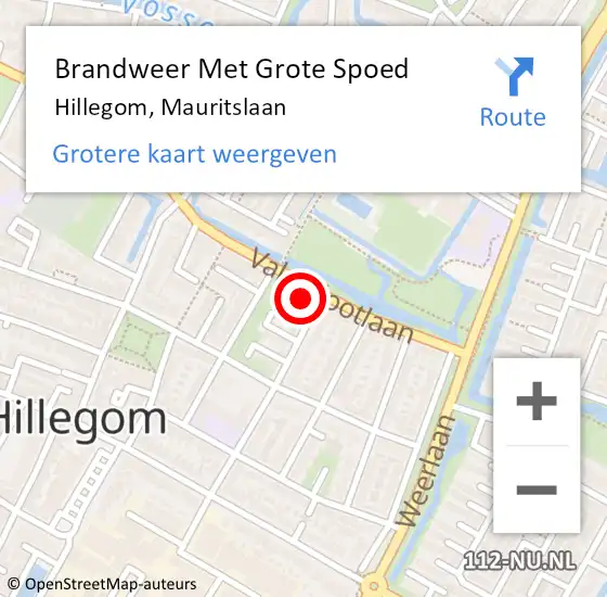 Locatie op kaart van de 112 melding: Brandweer Met Grote Spoed Naar Hillegom, Mauritslaan op 30 november 2016 07:05