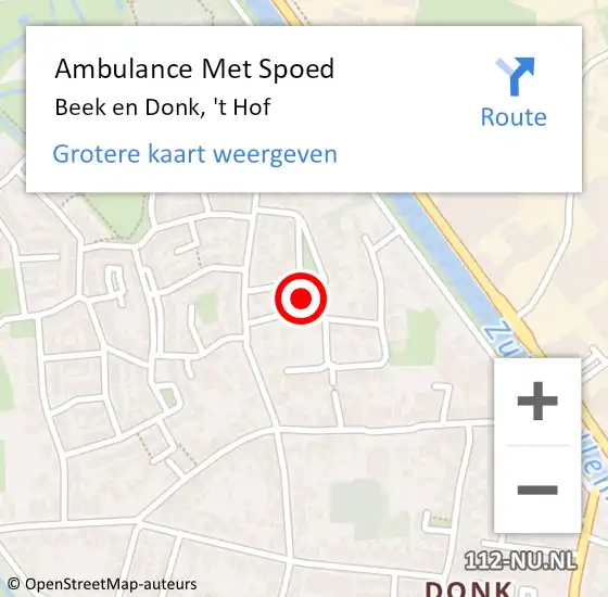 Locatie op kaart van de 112 melding: Ambulance Met Spoed Naar Beek en Donk, 't Hof op 30 november 2016 09:03