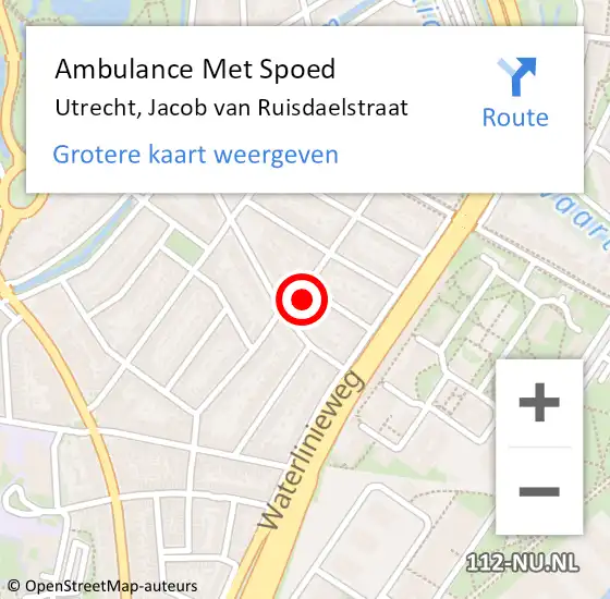 Locatie op kaart van de 112 melding: Ambulance Met Spoed Naar Utrecht, Jacob van Ruisdaelstraat op 30 november 2016 09:09