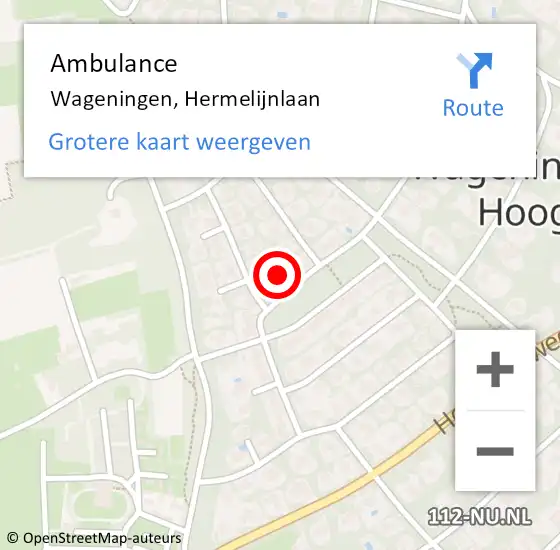 Locatie op kaart van de 112 melding: Ambulance Wageningen, Hermelijnlaan op 30 november 2016 09:28