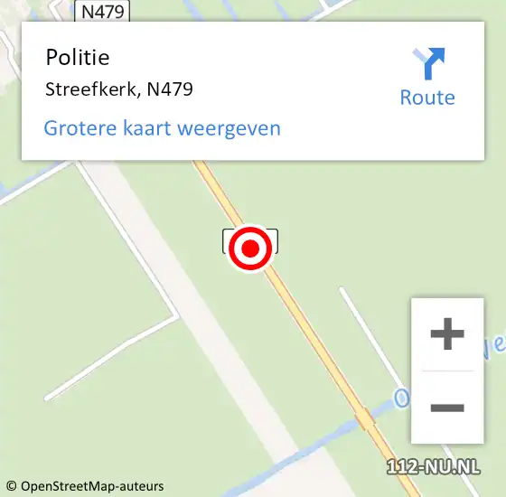 Locatie op kaart van de 112 melding: Politie Streefkerk, N479 op 30 november 2016 09:48