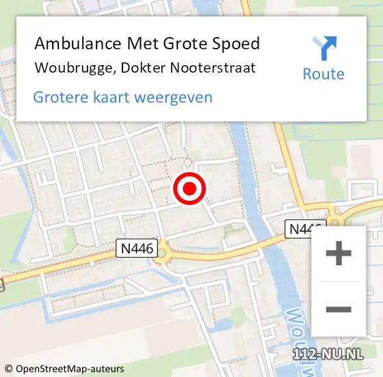 Locatie op kaart van de 112 melding: Ambulance Met Grote Spoed Naar Woubrugge, Dokter Nooterstraat op 30 november 2016 09:59