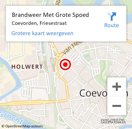 Locatie op kaart van de 112 melding: Brandweer Met Grote Spoed Naar Coevorden, Friesestraat op 30 november 2016 10:40