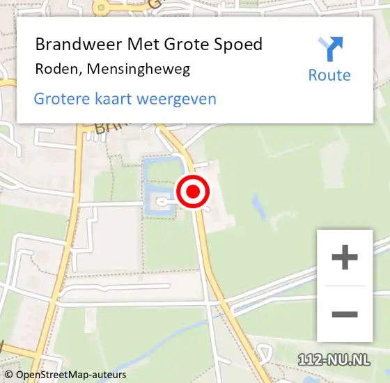 Locatie op kaart van de 112 melding: Brandweer Met Grote Spoed Naar Roden, Mensingheweg op 30 november 2016 10:40