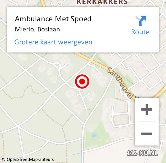 Locatie op kaart van de 112 melding: Ambulance Met Spoed Naar Mierlo, Boslaan op 30 november 2016 11:31