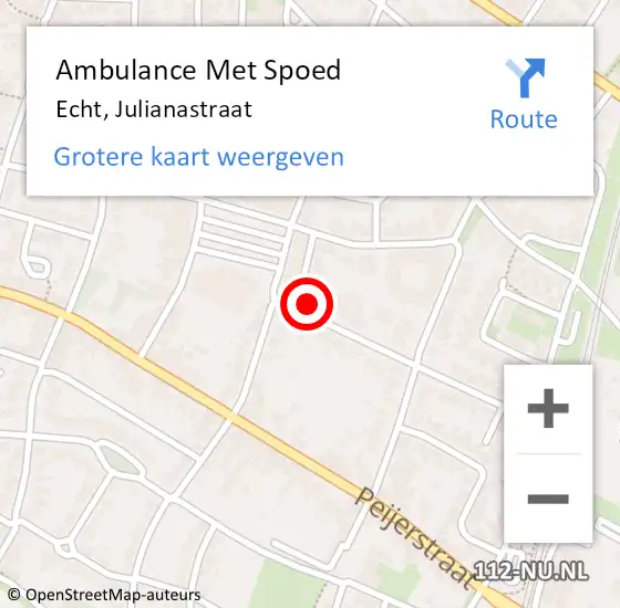 Locatie op kaart van de 112 melding: Ambulance Met Spoed Naar Echt, Julianastraat op 30 november 2016 12:46