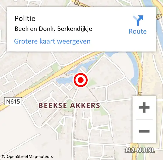 Locatie op kaart van de 112 melding: Politie Beek en Donk, Berkendijkje op 30 november 2016 12:57