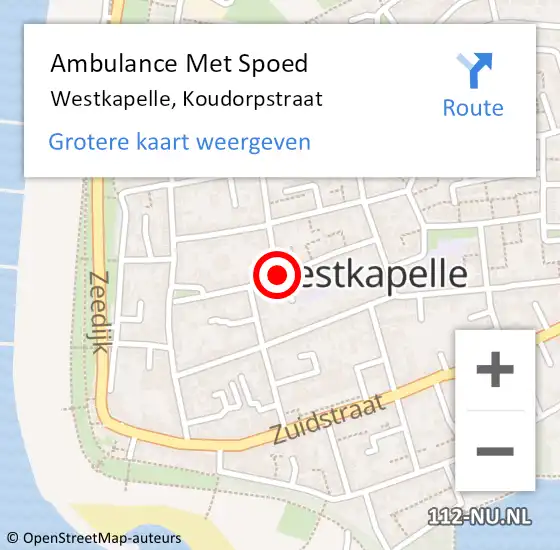 Locatie op kaart van de 112 melding: Ambulance Met Spoed Naar Westkapelle, Koudorpstraat op 30 november 2016 13:38