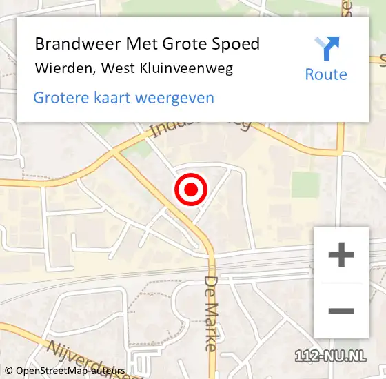 Locatie op kaart van de 112 melding: Brandweer Met Grote Spoed Naar Wierden, West Kluinveenweg op 30 november 2016 15:25