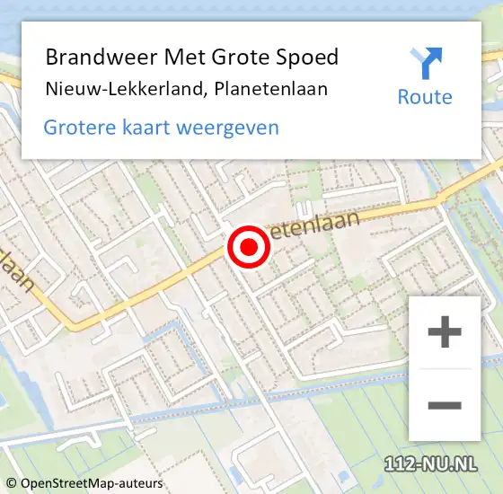 Locatie op kaart van de 112 melding: Brandweer Met Grote Spoed Naar Nieuw-Lekkerland, Planetenlaan op 30 november 2016 15:38