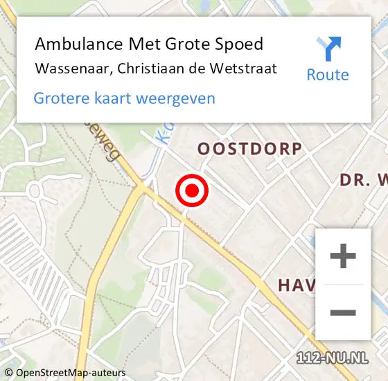 Locatie op kaart van de 112 melding: Ambulance Met Grote Spoed Naar Wassenaar, Christiaan de Wetstraat op 30 november 2016 17:11
