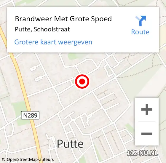 Locatie op kaart van de 112 melding: Brandweer Met Grote Spoed Naar Putte, Schoolstraat op 30 november 2016 19:26