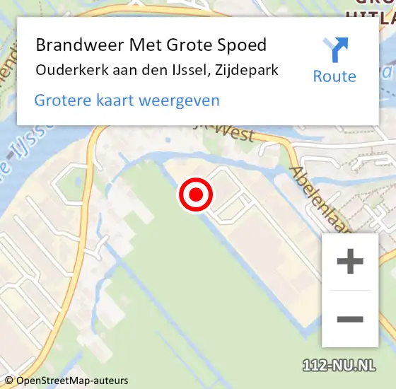Locatie op kaart van de 112 melding: Brandweer Met Grote Spoed Naar Ouderkerk aan den IJssel, Zijdepark op 30 november 2016 20:13