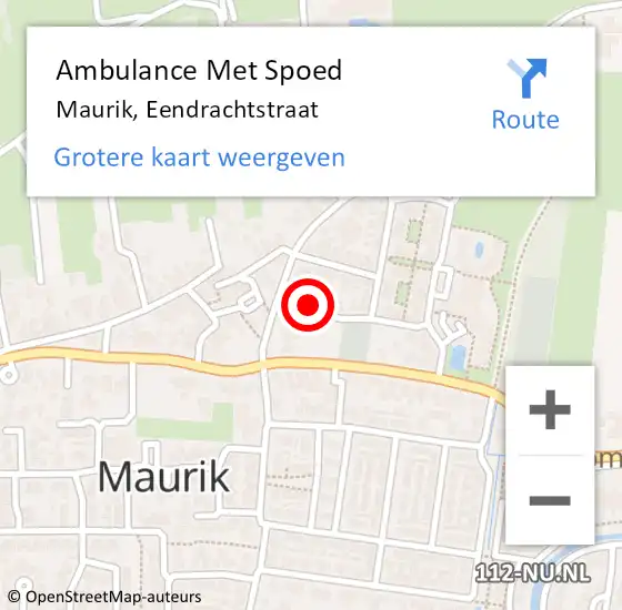 Locatie op kaart van de 112 melding: Ambulance Met Spoed Naar Maurik, Eendrachtstraat op 30 november 2016 20:37