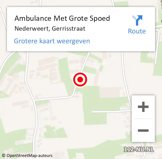 Locatie op kaart van de 112 melding: Ambulance Met Grote Spoed Naar Nederweert, Gerrisstraat op 30 november 2016 20:51