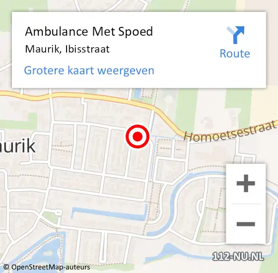 Locatie op kaart van de 112 melding: Ambulance Met Spoed Naar Maurik, Ibisstraat op 3 januari 2014 04:17