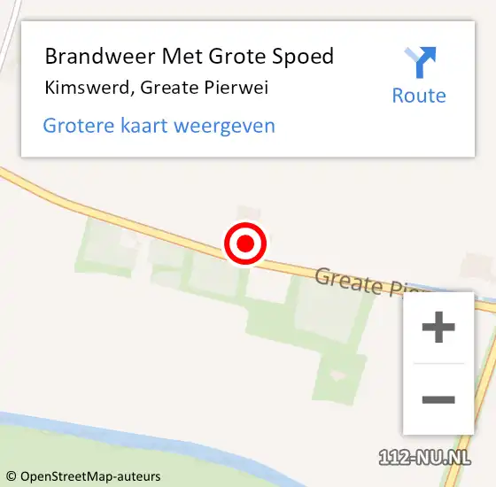 Locatie op kaart van de 112 melding: Brandweer Met Grote Spoed Naar Kimswerd, Greate Pierwei op 30 november 2016 21:34