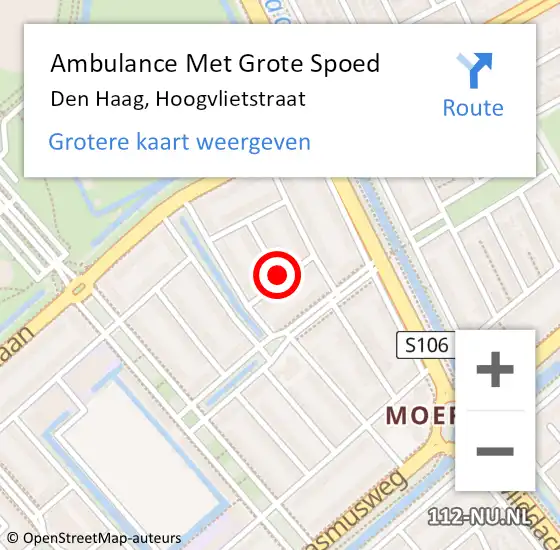 Locatie op kaart van de 112 melding: Ambulance Met Grote Spoed Naar Den Haag, Hoogvlietstraat op 30 november 2016 21:41