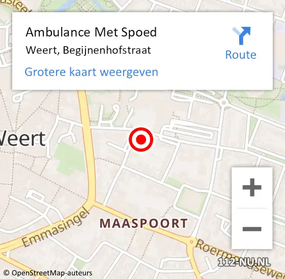 Locatie op kaart van de 112 melding: Ambulance Met Spoed Naar Weert, Begijnenhofstraat op 30 november 2016 21:56