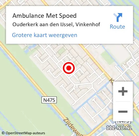 Locatie op kaart van de 112 melding: Ambulance Met Spoed Naar Ouderkerk aan den IJssel, Vinkenhof op 30 november 2016 21:57