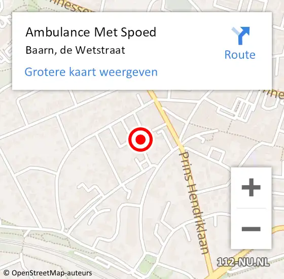 Locatie op kaart van de 112 melding: Ambulance Met Spoed Naar Baarn, de Wetstraat op 30 november 2016 22:01