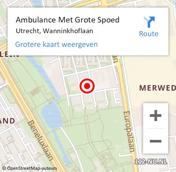 Locatie op kaart van de 112 melding: Ambulance Met Grote Spoed Naar Utrecht, Wanninkhoflaan op 30 november 2016 23:34