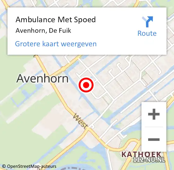 Locatie op kaart van de 112 melding: Ambulance Met Spoed Naar Avenhorn, De Fuik op 1 december 2016 01:43