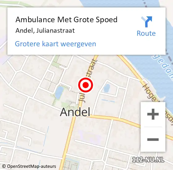 Locatie op kaart van de 112 melding: Ambulance Met Grote Spoed Naar Andel, Julianastraat op 1 december 2016 05:48