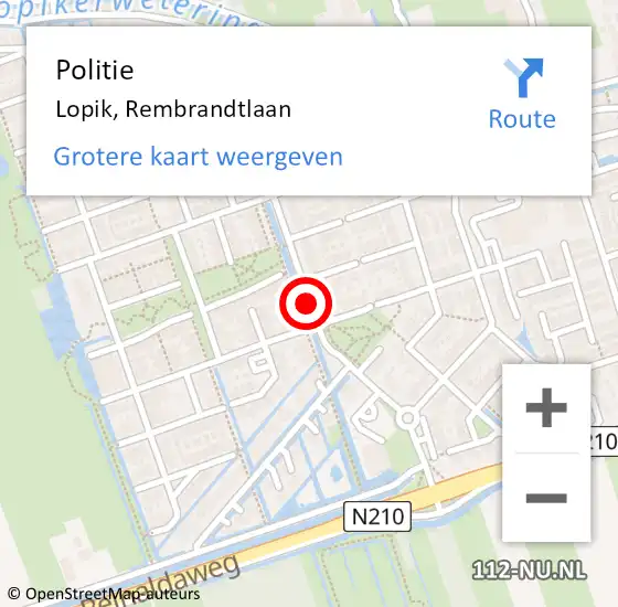 Locatie op kaart van de 112 melding: Politie Lopik, Rembrandtlaan op 1 december 2016 07:38