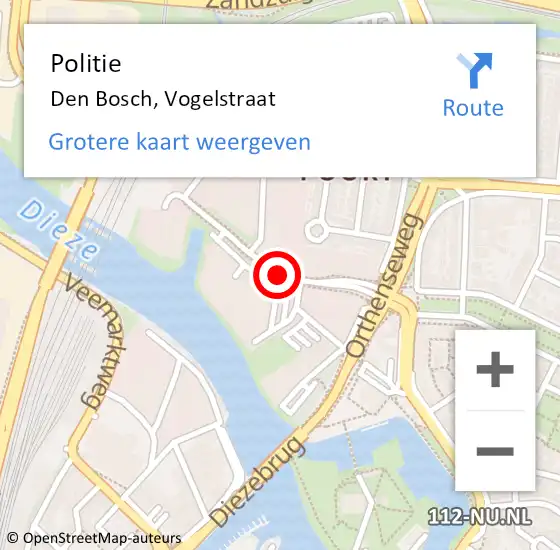 Locatie op kaart van de 112 melding: Politie Den Bosch, Vogelstraat op 1 december 2016 08:18
