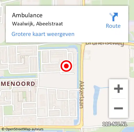 Locatie op kaart van de 112 melding: Ambulance Waalwijk, Abeelstraat op 1 december 2016 09:34