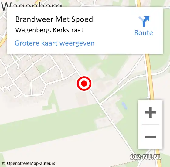 Locatie op kaart van de 112 melding: Brandweer Met Spoed Naar Wagenberg, Kerkstraat op 1 december 2016 10:08