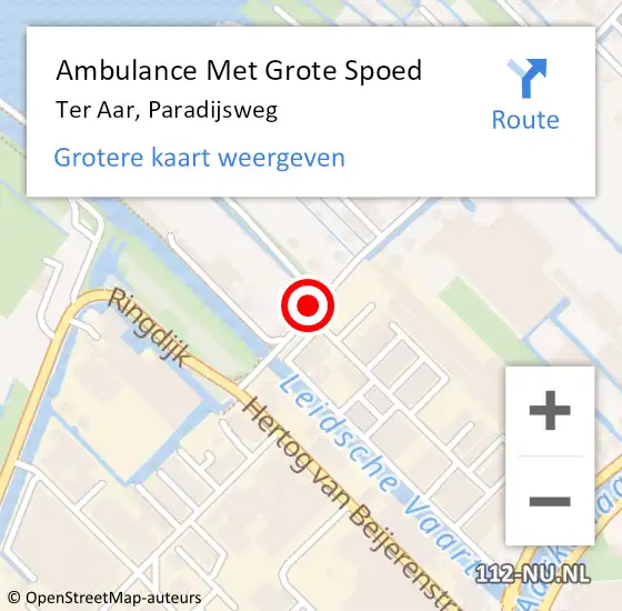 Locatie op kaart van de 112 melding: Ambulance Met Grote Spoed Naar Ter Aar, Paradijsweg op 3 januari 2014 07:06