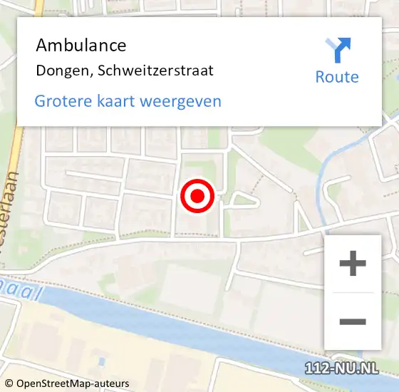 Locatie op kaart van de 112 melding: Ambulance Dongen, Schweitzerstraat op 1 december 2016 12:13