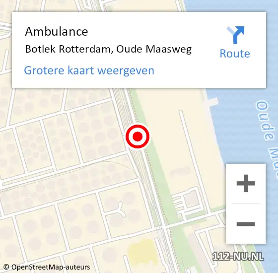 Locatie op kaart van de 112 melding: Ambulance Botlek Rotterdam, Oude Maasweg op 1 december 2016 12:36