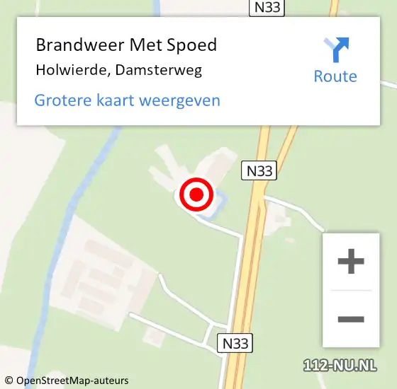 Locatie op kaart van de 112 melding: Brandweer Met Spoed Naar Holwierde, Damsterweg op 1 december 2016 13:31