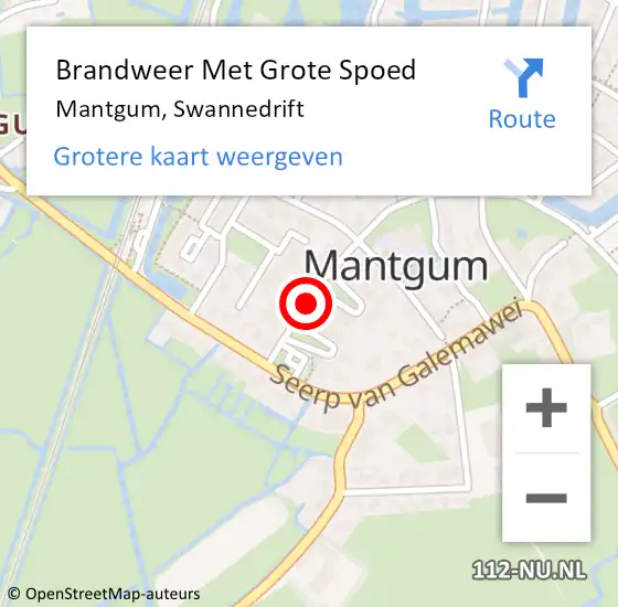 Locatie op kaart van de 112 melding: Brandweer Met Grote Spoed Naar Mantgum, Swannedrift op 1 december 2016 15:13