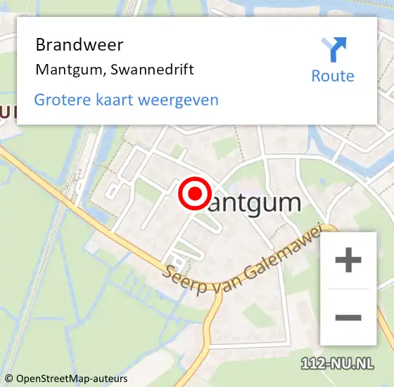 Locatie op kaart van de 112 melding: Brandweer Mantgum, Swannedrift op 1 december 2016 15:17