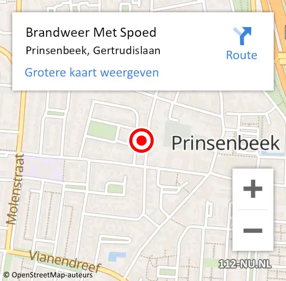 Locatie op kaart van de 112 melding: Brandweer Met Spoed Naar Prinsenbeek, Gertrudislaan op 1 december 2016 15:29